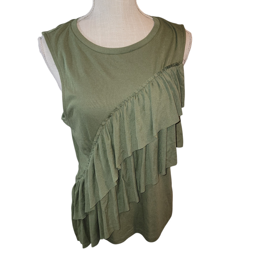 J Crew Ruffled Olive Green  Sleeveless Top size Medium